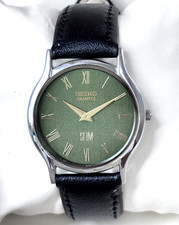 Vintage Refurbished Seiko Slim Tank Green Quartz Japan Men's Wrist Watch picture