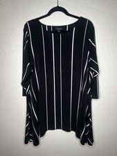 Alfani Womens 3X Black White Vertical Stripe Asymmetrical Tunic Top 3/4 Sleeve picture