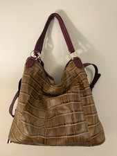 G.I.L.I Large Brown Embossed Animal Print Shoulder Bag Burgundy Strap Gold picture