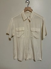 Vintage 50s Off White Loop Collar Button Up Gabardine Shirt Large Rockabilly USA picture