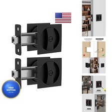 Goldenwarm Pocket Door Lock 2 Pack Matte Black Privacy Square Latch 2-3/8