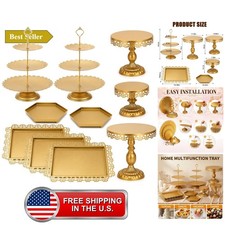 Set of 10 Gold Cake Stand, Metal Dessert Table Display Set Tiered Cupcake Hol... picture