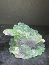 2.02LB 95mm Natural Fluorite Money Toad Carving Crystal Ornament Quartz Gift picture