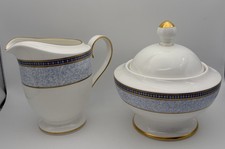 Villeroy & Boch Menton Creamer Sugar Bowl Set Blue Gold Trim Bone China Korea picture
