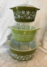 Vtg Pyrex Spring Blossom Version 3 Piece Casserole Set  picture