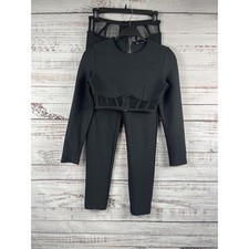 Bella Barnett Pants Set Womens Medium Black Mesh Corset Top High Waist Two Piece picture