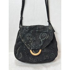 VTG BRACCIALINI Batik Suede Abstract Swirls Crossbody Bag Metallic Gold Lining picture