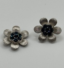 FOR REPAIR Vintage Trifari Unsigned Birthday Ribbon Flower Rhinestone Earrings picture