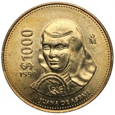 Mexico 1990 1000 Pesos Sor Juana Large Bronze Coin UNC #BM26 picture