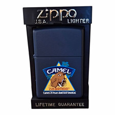 Vintage 1997 Camel 75th Birthday Joe Camel Zippo Lighter NOS Navy Blue NIB picture
