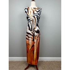 VENUS Women's L Maxi Dress Animal Zebra Print Side Slits Sleeveless Stretch picture