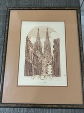 Vintage 1976 Cathedral Etching Artist Proof A/P Signed Framed Architectural Art picture