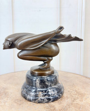Bronze Statue Raging Jester Sculpture Car Mascot Marble Decor Winged Man Preiss picture
