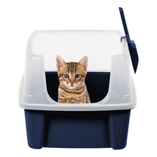 Inspired Essentials Cat Litter Box Navy - High Sided Open Top with Scoop 19in picture