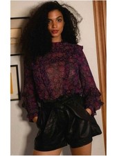 Anthropologie Cleobella Fiorella Bordeaux Floral Ruffle Woven Blouse Purple Med picture