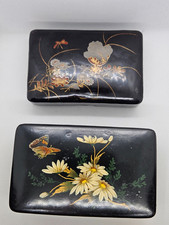 Antique Japanese Lacquered Boxes – Floral, Butterfly & Dragonfly Decoration Pair picture
