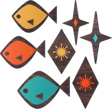 7 Pcs Mid Century Modern Wall Art Abstract Fish Wall Decor Retro Atomic Stars picture