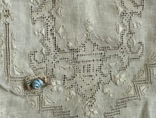 Sweet Antique Natural LINEN Hand Needle Open Work Design Pillow & Cover. Lovely picture