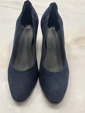 Stuart Weitzman Navy Blue Suede Round Toe Block Heel Comfort Pumps Size 7.5 M picture