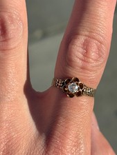 Antique Victorian 14K Gold Old Mine Cut Diamond Flower Ring Estate Jewelry picture