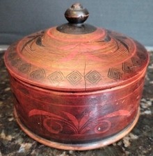 Vintage Old Antique Wood Turned Treen Painted Middle Eastern Spice Box / Humidor picture