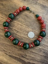 Vintage Signed Pauline Rader 80s High End Designer Chunky Red Green Necklace picture