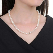 Natural White 8mm Freshwater Pearl Necklace 17'' Gold Clasp picture