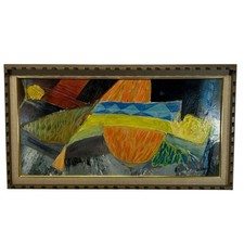 Des McLean Original Abstract Painting Mid-Century Modern Framed Signed 34x18 picture
