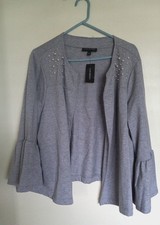 Lane Bryant Women's Gray Pearl Accented Open Cardigan Size 18/20 NEW picture