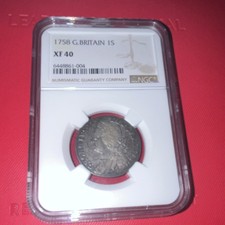 1758 Great Britain Silver Shilling NGC XF 40 Certified 6448861-004 picture