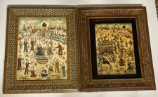 Rare Pair of Persian Qajar Style Miniature Paintings with Khatam Frames picture