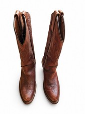 Vintage 70s FRYE 2329 Billy Stitch Brown Leather Cowboy Boots Made in USA Men picture