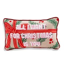 FURBISH Christmas Pillow - All I Want For Christmas Needlepoint Pillow NWT picture
