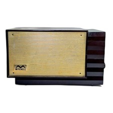 Vintage 1950s Mitchell Tabletop AM Tube Radio Dark Brown Bakelite Gold Grille picture