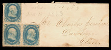 US#63 - IRREGULAR BLOCK of 3 on BLACK'S MILLS, NJ to CT  - MS Cancel DPO Cover  picture