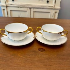 Antique Haviland Limoges Double Handled Bouillon Cups and Saucers - Set of 2 picture