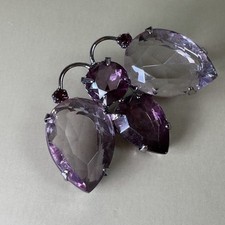 Vintage Unsigned Beauty Large Glass Purple Insect Bug  Butterfly Brooch Japanned picture