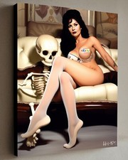 Morticia Addams realism impressionism w/COA - Framed Canvas 40X30cm signed Hitt picture