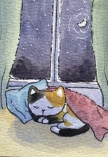 ACEO Original Mixed Media Painting Art Cat picture