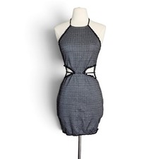 Luna Chix Black Cut-Out Plaid Halter Mini Dress Size Medium Whimsigoth Grunge picture