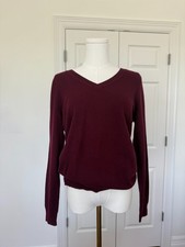 C by Bloomingdale's 100% 2-Ply Cashmere V-Neck Sweater Maroon Womens Sz M picture