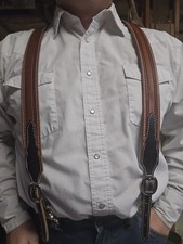 Handmade Leather Cowboy Suspenders Western Style, Made in USA picture