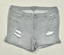 Torrid Women's Plus Size 22 Gray Super Soft Mid-Rise Distressed Denim Shorts picture