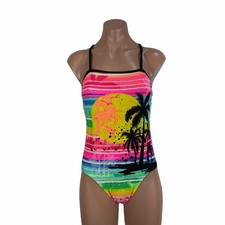 Vintage OP Ocean Pacific One Piece Palm Trees Swimsuit 16 1/2 90s y2k NEON picture