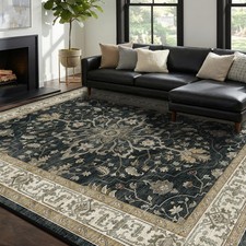 RELEANY Washable Vacuum-Friendly Area Rugs 8'x10' Black/Vintage | Low Pile Stain picture