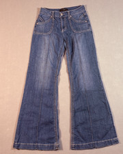 Vintage Cache Contour Collection Jeans Womens 6 Blue Flare Wide Leg Front Seam picture