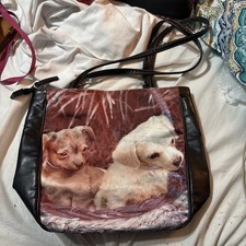 Vintage Y2K Puppy Dog Shoulder Bag Black Vinyl Rhinestone Chihuahua Puppy Purse picture