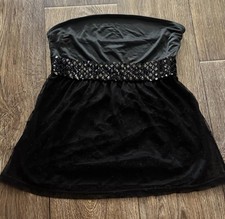 2000s Express Vintage Y2K tube top Black Polka Dot Sequins  Size S picture