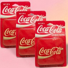 Lot of 3 Vintage Coca-Cola Coasters Sets of 6 Red Logo New Old Stock Sealed picture