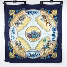 Hermès Cavaliers Peuls Silk 35in Square Scarf In Dark Blue/Multicolor - W/ Box picture